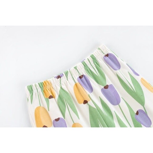 100% Cotton Women Pajama Set Short Sleeve Pullover Top Soft Purple S M L - Picture 3 of 10